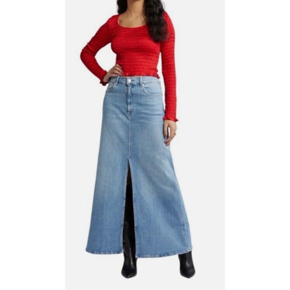 Open Edit Women’s Red Smocked Long Sleeve Crop Top Shirt Size Small